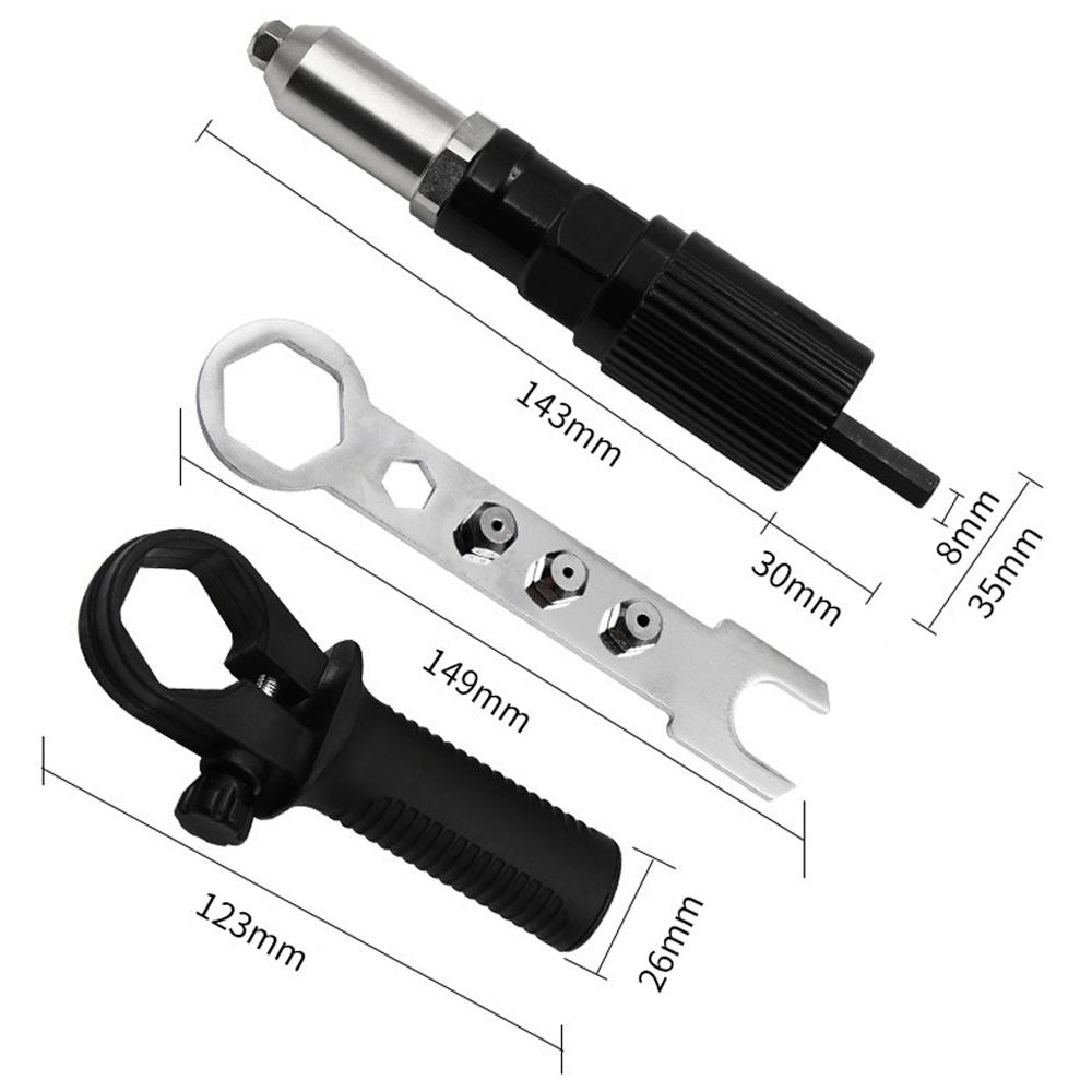 Rivet Gun Adatper Riveter Drill Converter Attachment Electric Power Drill Riveting Hand Tool Kit for Riveting Insert 3/32'' 1/8'' 5/32'' 3/16'' Rivets Nut