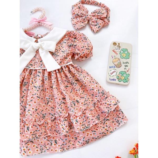 Váy Liễu Hồng Cho Bé Gái Từ 4-30kg Tặng Kèm Turban