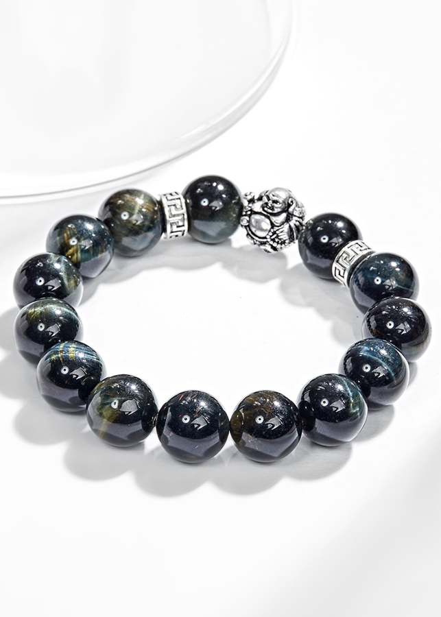Vòng tay thạch anh mắt hổ xanh đen phối charm phật di lặc Ngọc Quý Gemstones