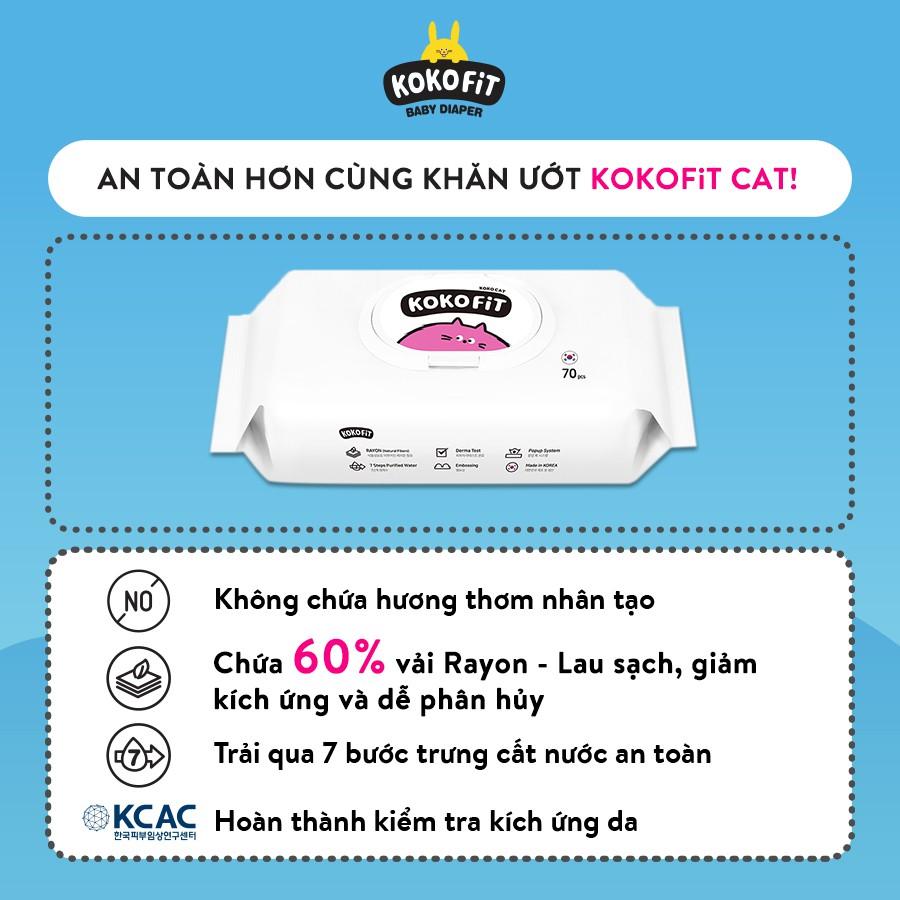 Khăn Ướt Thiên Nhiên KOKOFiT - CAT Hàn Quốc 60% Vải Rayon 70 tờ/hộp 370g