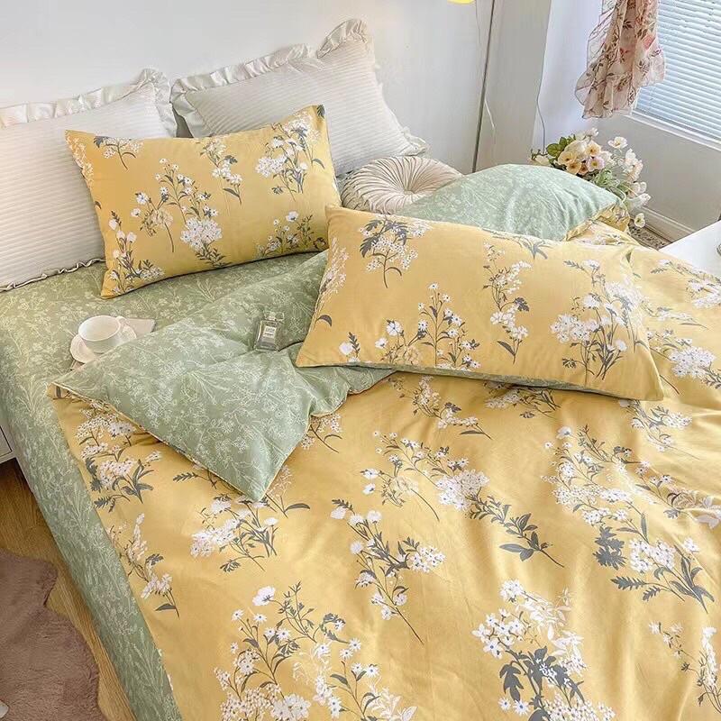 Bộ Chăn Ga Gối Cotton living 100%cotton Hàng Nhập Khẩu Cao Cấp 4 Món Hoa vintage