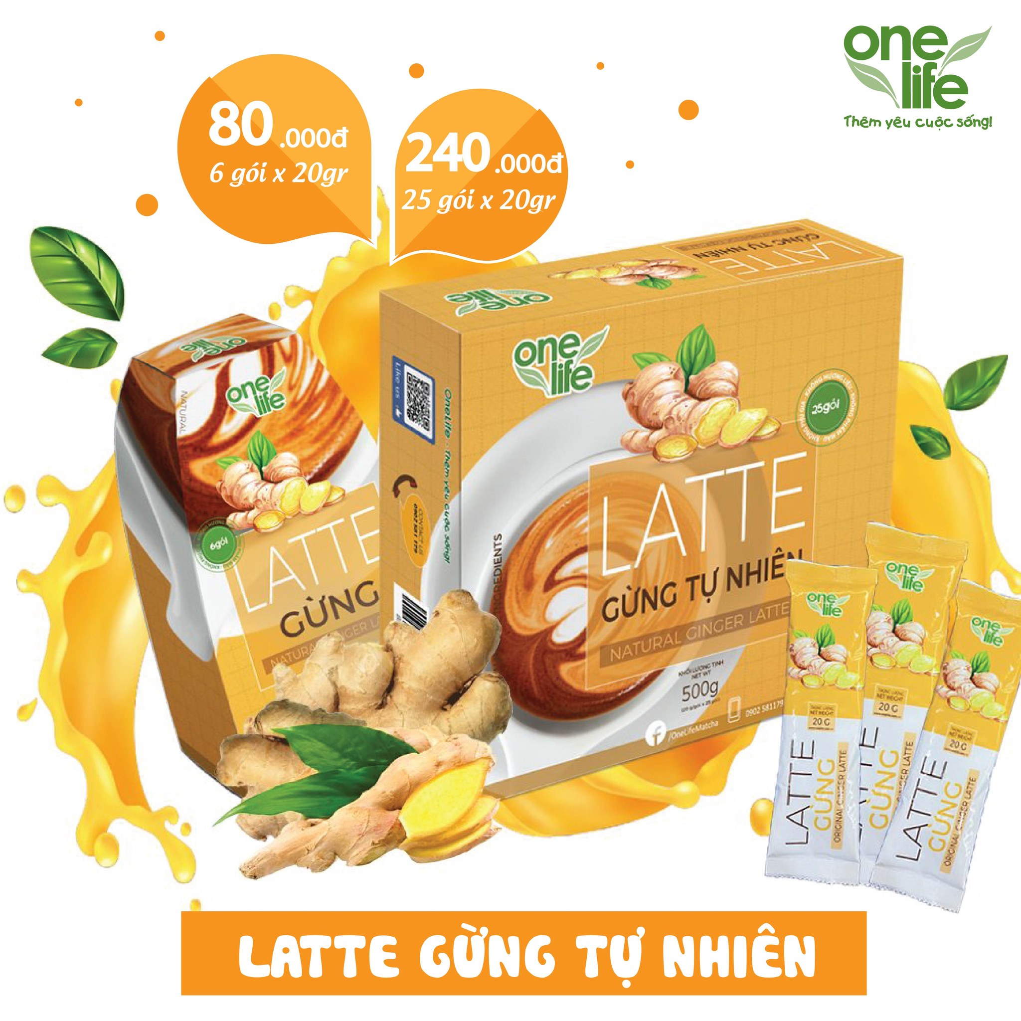 Trái Cây Sạch - Latte Gừng Tự Nhiên OneLife - Sinh Tố Gừng (Hộp 25 gói)