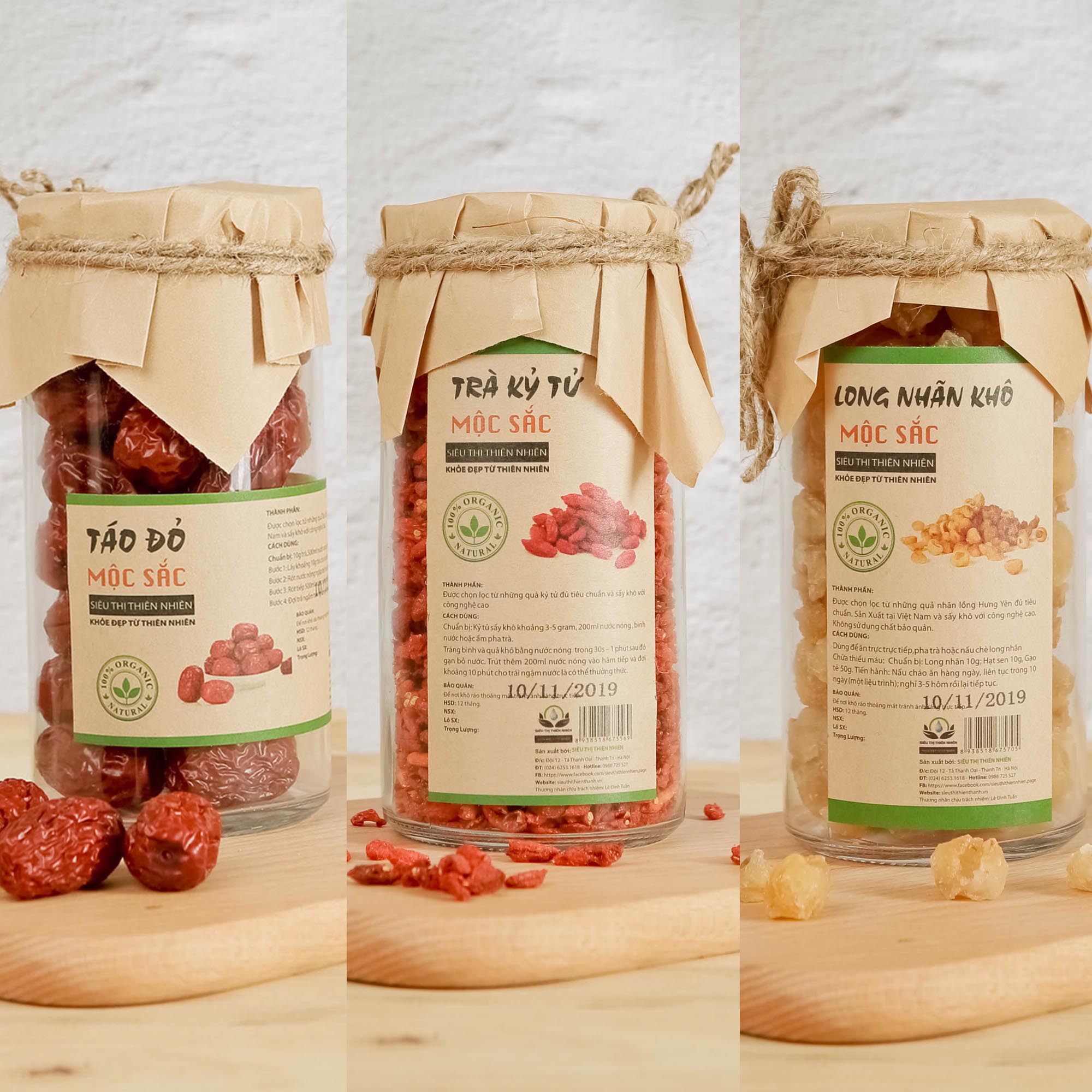 Combo Trà Táo Đỏ - Kỳ Tử - Long Nhãn Cao Cấp Lọ Thủy Tinh