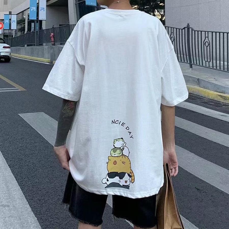 Áo thun Unisex Phong Boutique MÈO NICE DAY phông tay lỡ nam nữ form rộng Oversize 2 màu