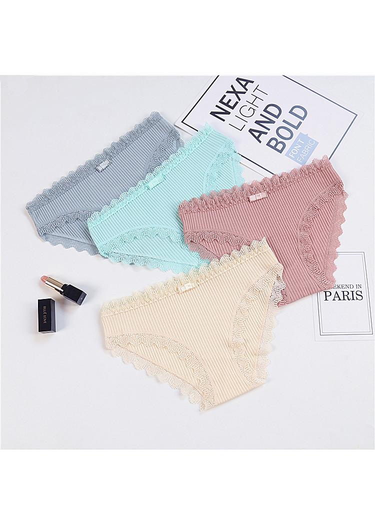 Set 4 Quần Lót Nữ Cotton Tăm Tre Đính Nơ Gân 2 Mặt Siêu Thấm Hút Mồ Hôi LT22