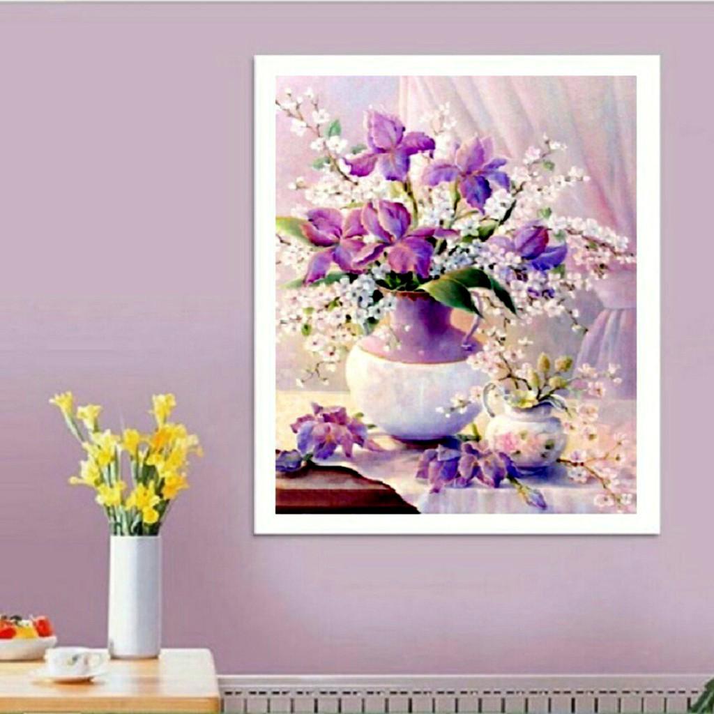 Tranh đính đá Bình hoa Lan tuyệt đẹp 50*60cm - tự đính