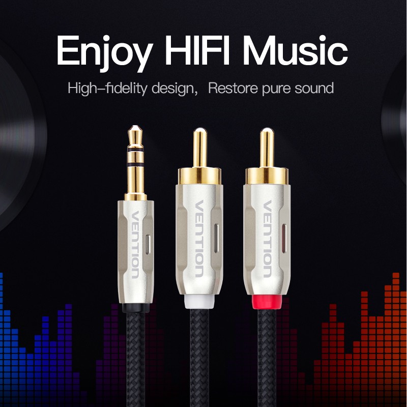 Cáp chuyển Audio 3.5mm male ra 2 đầu RCA Male dây dù Vention BCIBG / BCNBG - Hàng chính hãng