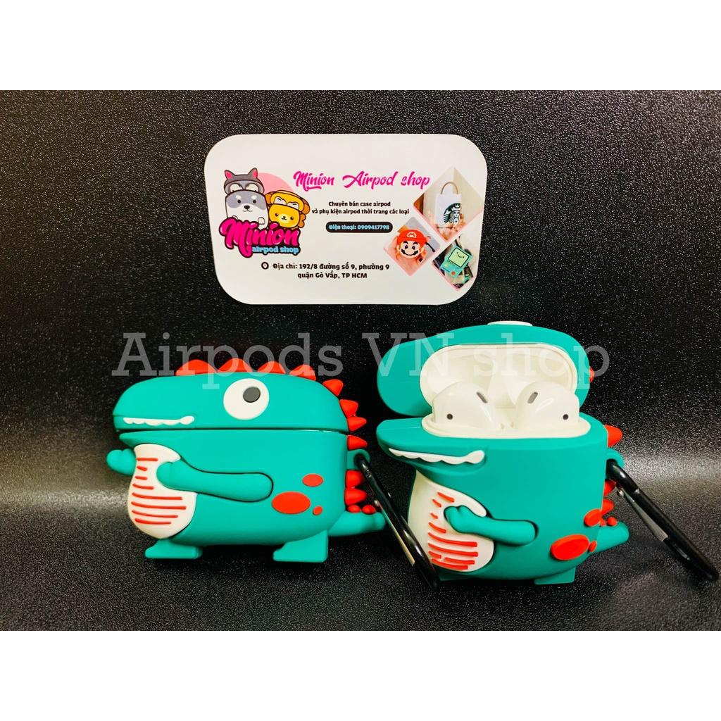 Bao Case Ốp dành cho Airpods 1/2 & Airpods Pro khủng long xanh đỏ silicon 3D