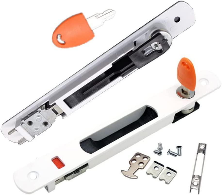 Khóa cửa trượt, Bộ 2 tay nắm cửa kính trượt, giá treo bằng phẳng, có chìa khóa, tay cầm vô hình cho cửa bỏ túi nội thất Màu trắng