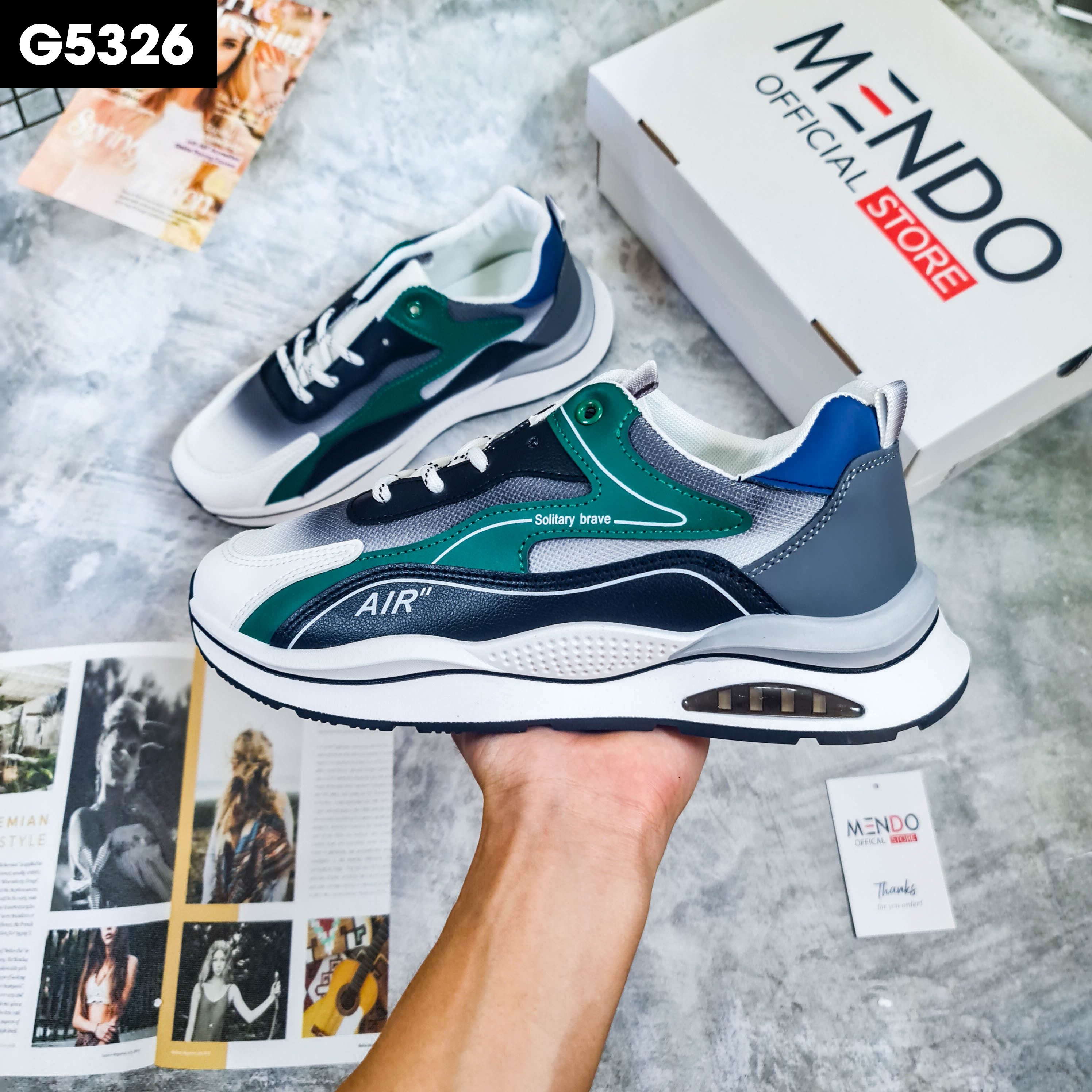 Giày Thể Thao Nam MENDO - Giày Sneaker Xám - Xanh Lá - Màu Xanh Lam, Phù Hợp Mọi Lứa Tuổi, Ôm Chân - G5331