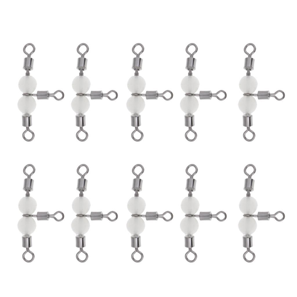 20pcs Luminous 3 Way Swivels Connectors T-Turn Swivels Freshwater Saltwater