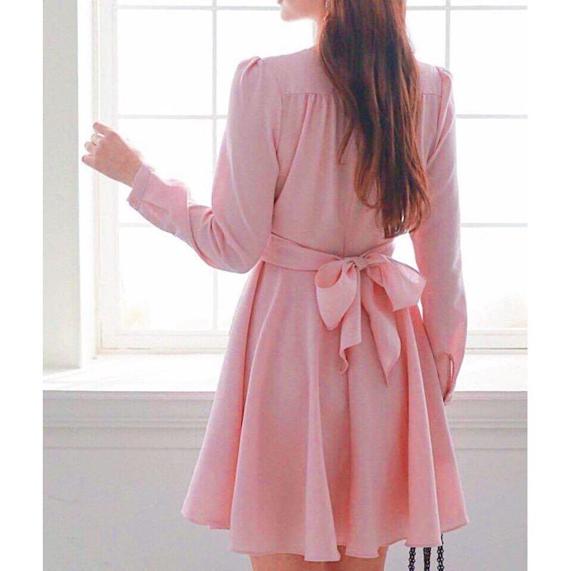 Đầm hồng cột eo tay dài