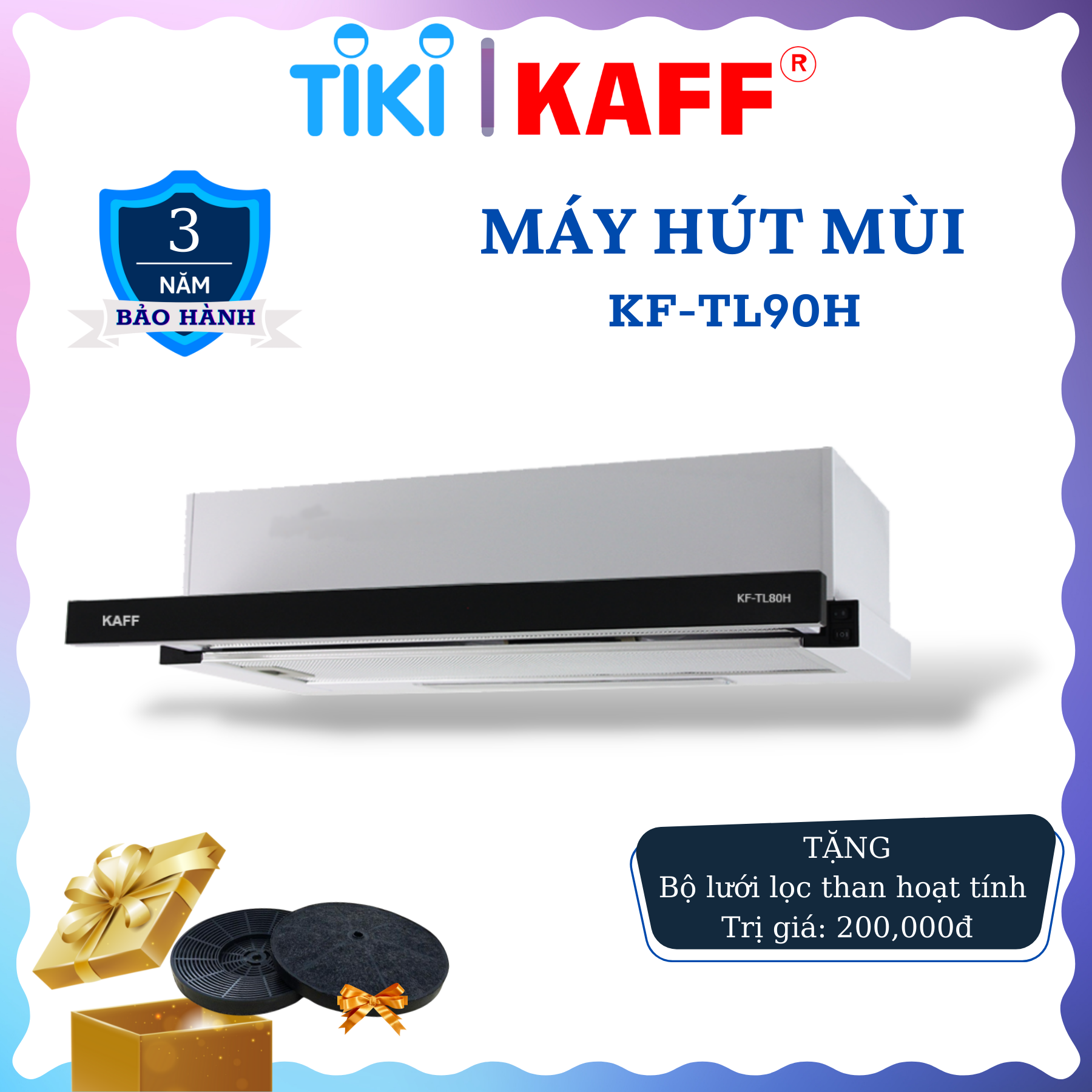 Máy hút mùi âm tủ ray kéo inox phối kính 900mm KAFF KF-TL90H Tặng bộ lọc than thay thế - Hàng Chính Hãng