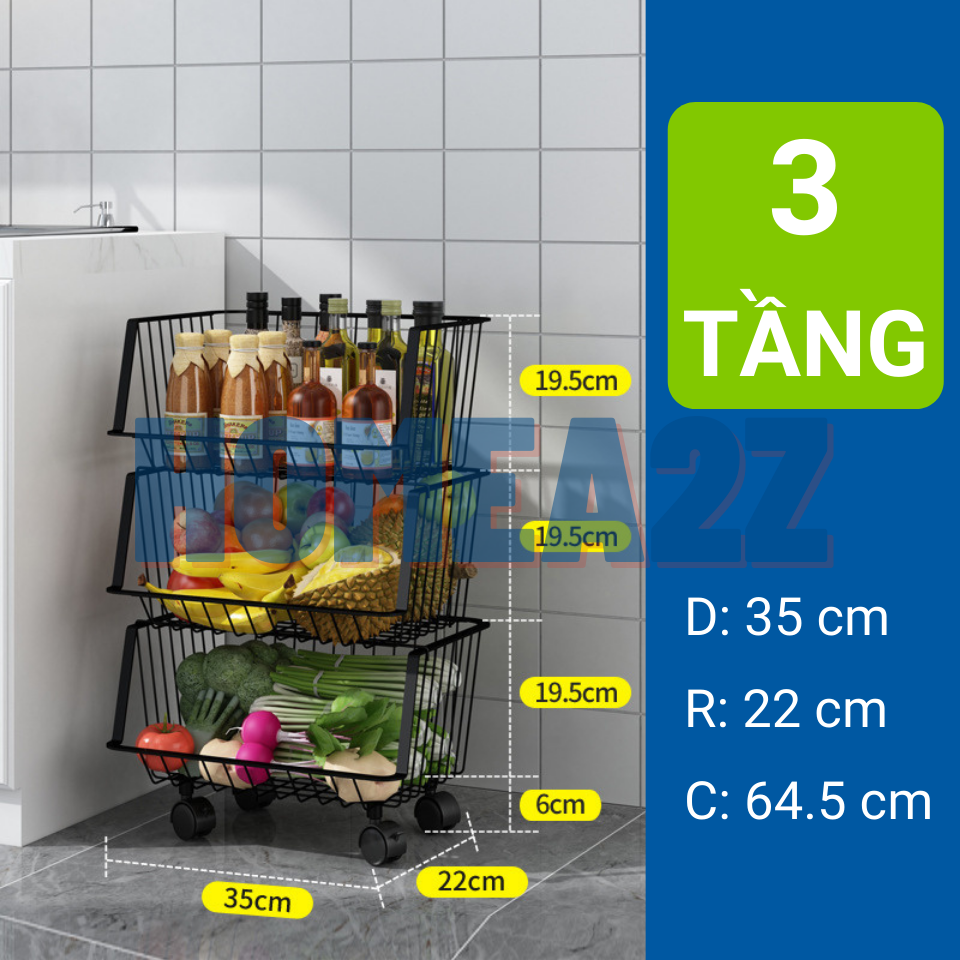 Kệ Nhà Bếp Đa Năng Dạng Rổ 4/5 Tầng Thép Carbon Sơn Tĩnh Điện, Kệ Rổ Xoay 360 Tiện Lợi Chống Gỉ Sét Cao Cấp
