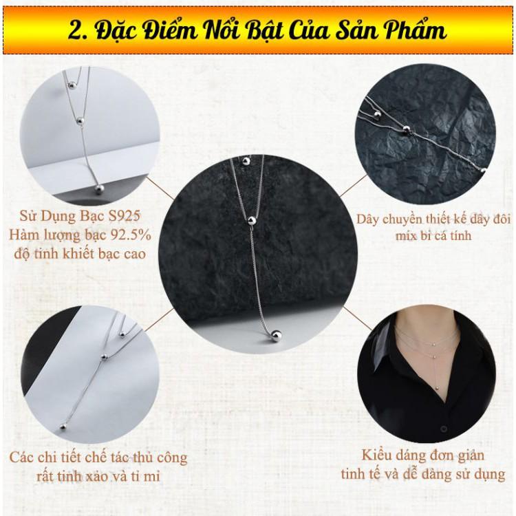 Dây chuyền Choker 2 lớp đính bi tròn sang chảnh Vòng cổ bạc nữ S925