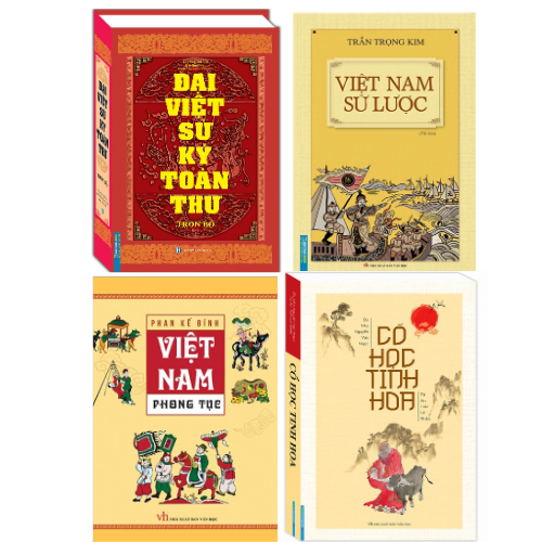 Bộ 4 Quyển Sử - Việt Nam sử lược + Đại Việt sử ký toàn thư + Việt Nam phong tục + Cổ học tinh hoa