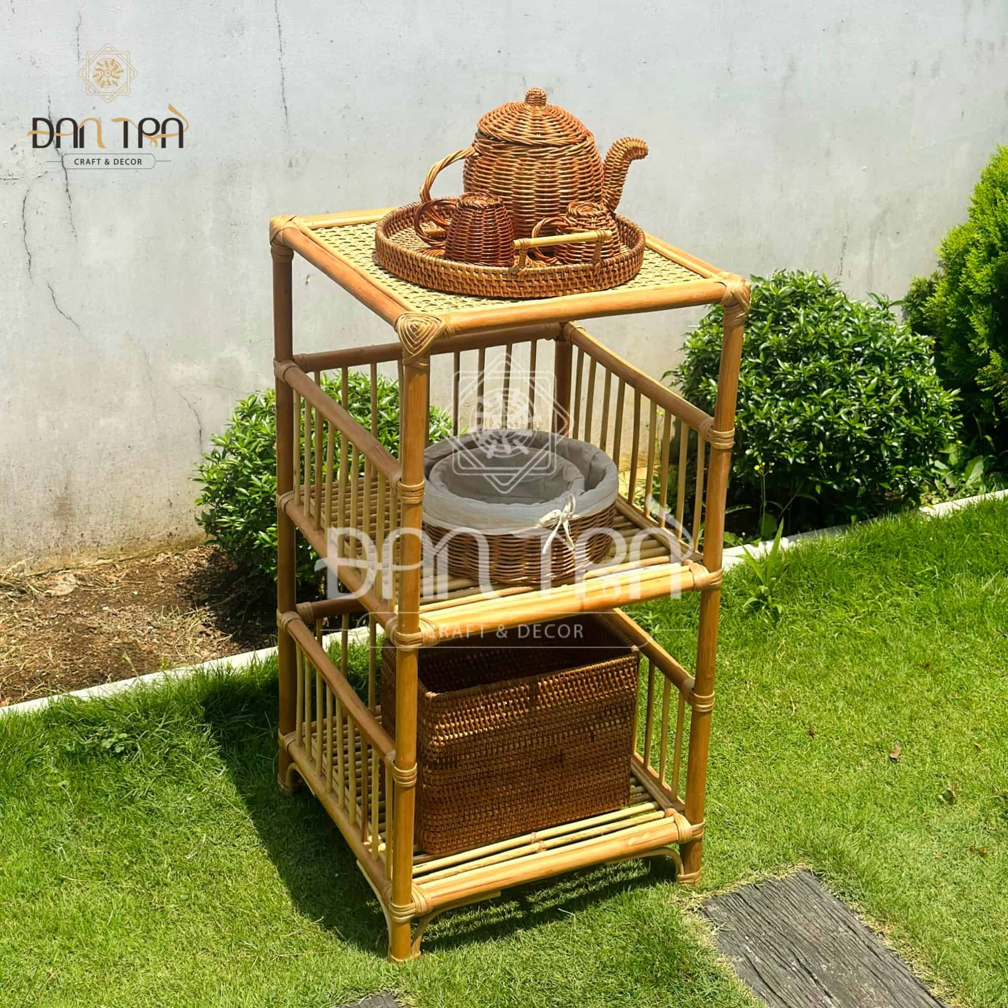 Kệ Mây Đầu Giường Đan Trà- Kệ Mây Decor Nhỏ Gọn- Kệ Mây 3 Tầng- Nội Thất Mây Tre Đan Trà