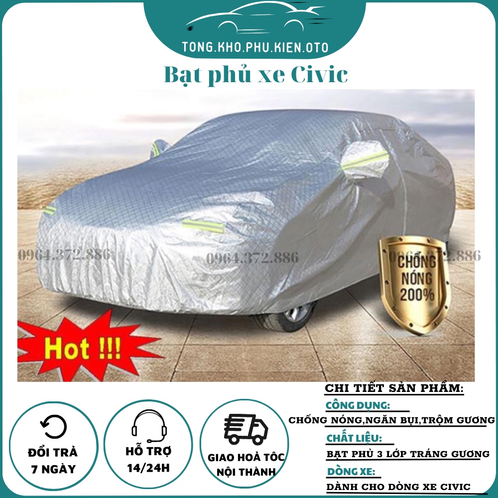 Bạt che phủ ô tô dành cho xe Honda Civic CAO CẤP Cách Nhiệt