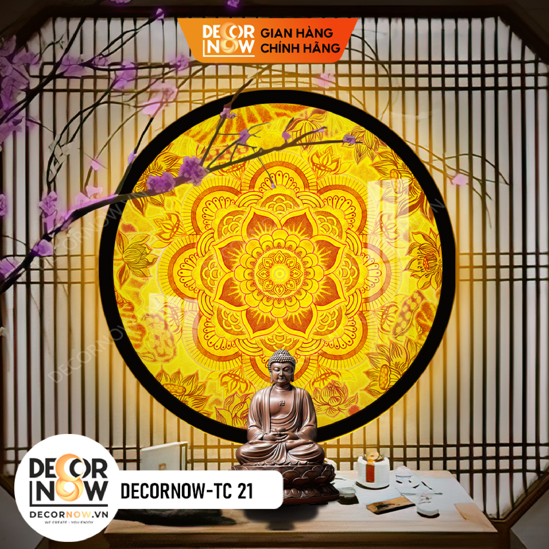 Đèn Hào Quang Phật In Tranh Trúc Chỉ DECORNOW 30,40 cm, Trang Trí Ban Thờ, Hào Quang Trúc Chỉ MANDALA DCN-TC21