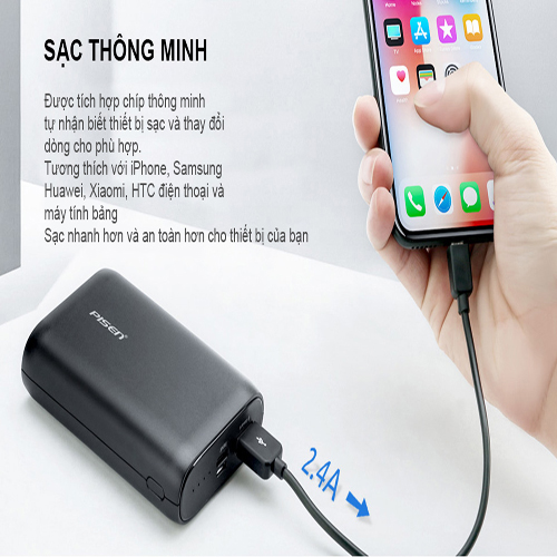 Sạc dự phòng Pisen Easy 5C 10000mAh (Type-C, 2A Smart) - Hàng chính hãng