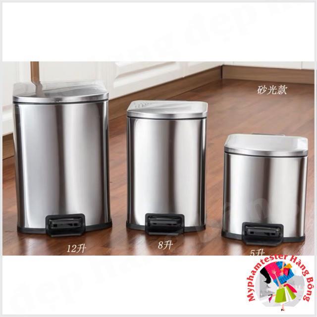 Thùng rác vuông inox phong cách hiện đại sang trọng mẫu mới 2020 2 cỡ 8 lít và 10 lít