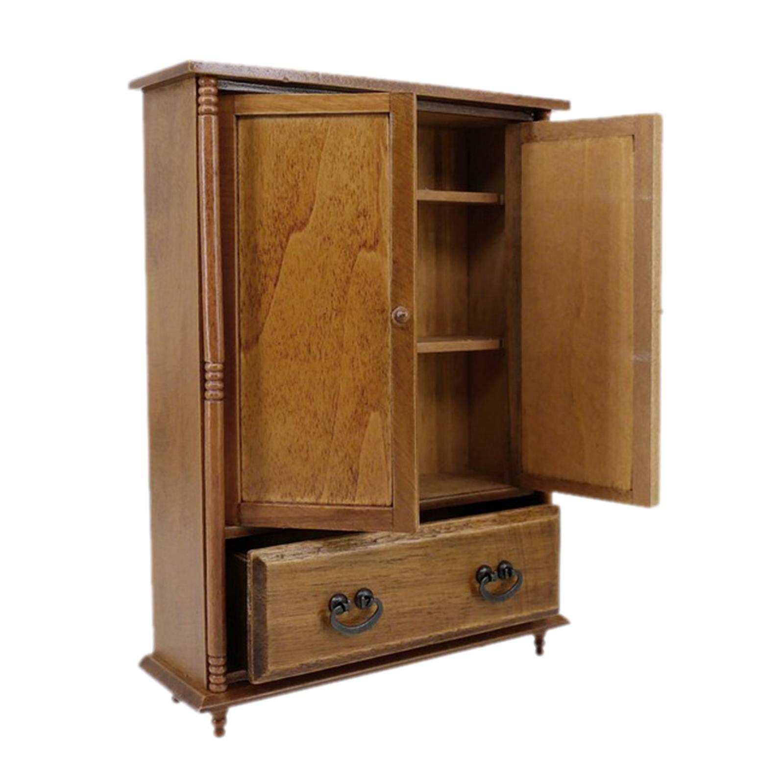 1:12 Vintage Wooden Wardrobe Dolls House Miniature Accessory