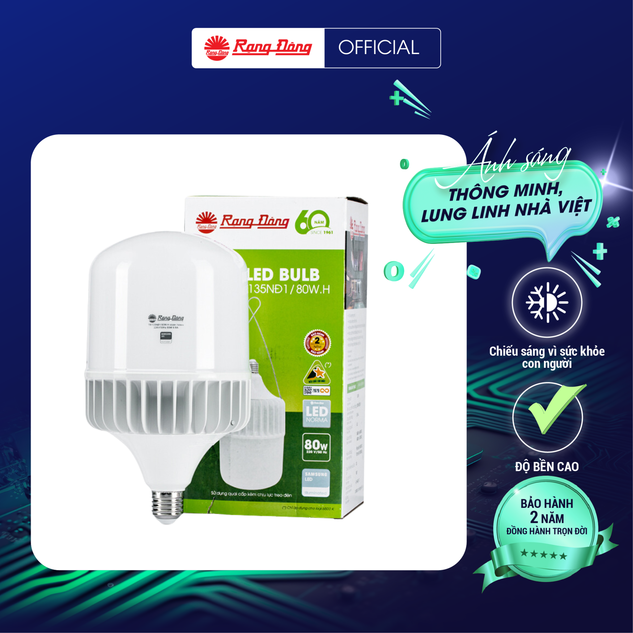 Bóng đèn LED Bulb trụ Nhôm Đúc 80W Rạng Đông Model TR135 80W.H Trắng