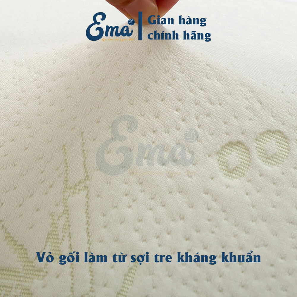 Gối ngủ cao su non vỏ sợi tre kháng khuẩn EMA - Phong cách Nhật Bản - Chống đau mỏi cổ vai gáy, ngủ ngáy