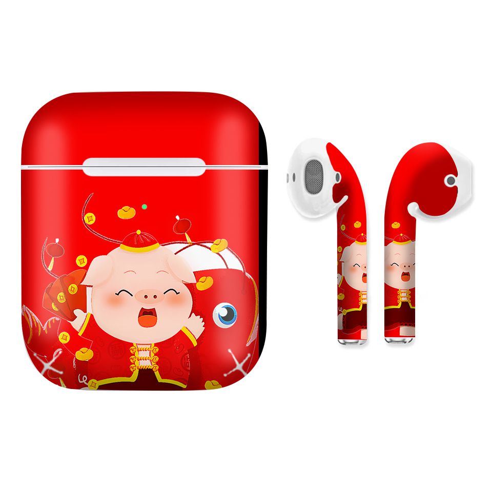 Miếng dán skin chống bẩn cho tai nghe AirPods in hình Thần Tài - TTD - x002 (bản không dây 1 và 2)