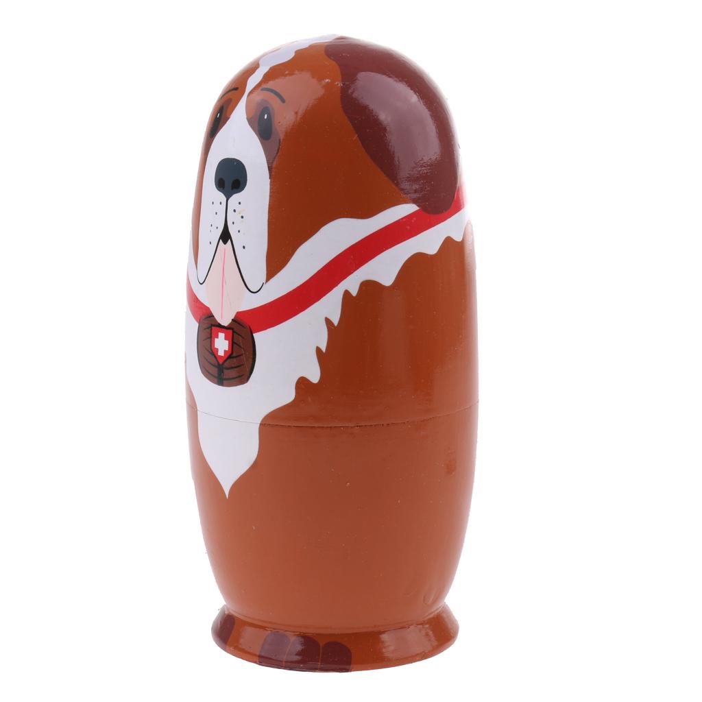 5pcs Animals Printed Wood Babushka Russian Nesting Doll Matryoshka Toy Gift