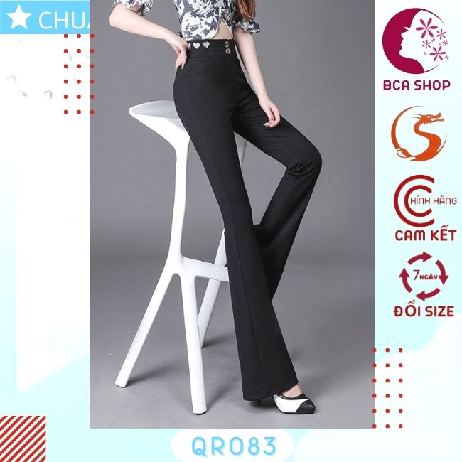 Quần jean nữ ống loe dáng dài QRO83 ROSATA tại BCASHOP ưng cao 2 nút có đính 3 trái tim bên hông, phom chuẩn, chất liệu jean cao cấp - màu đen