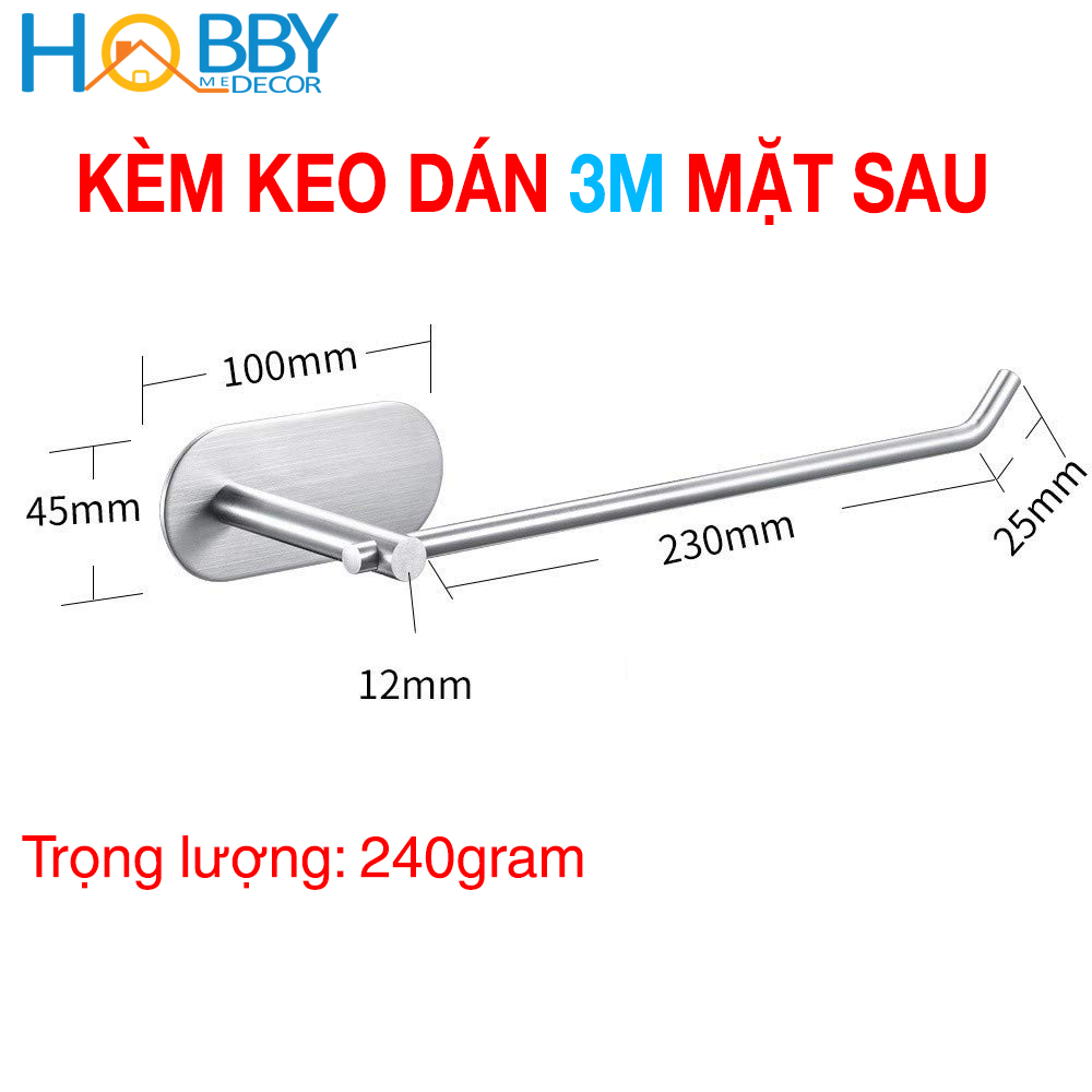 Móc treo cuộn giấy dài khăn tắm inox 304 mẫu dán Hobby home decor G10