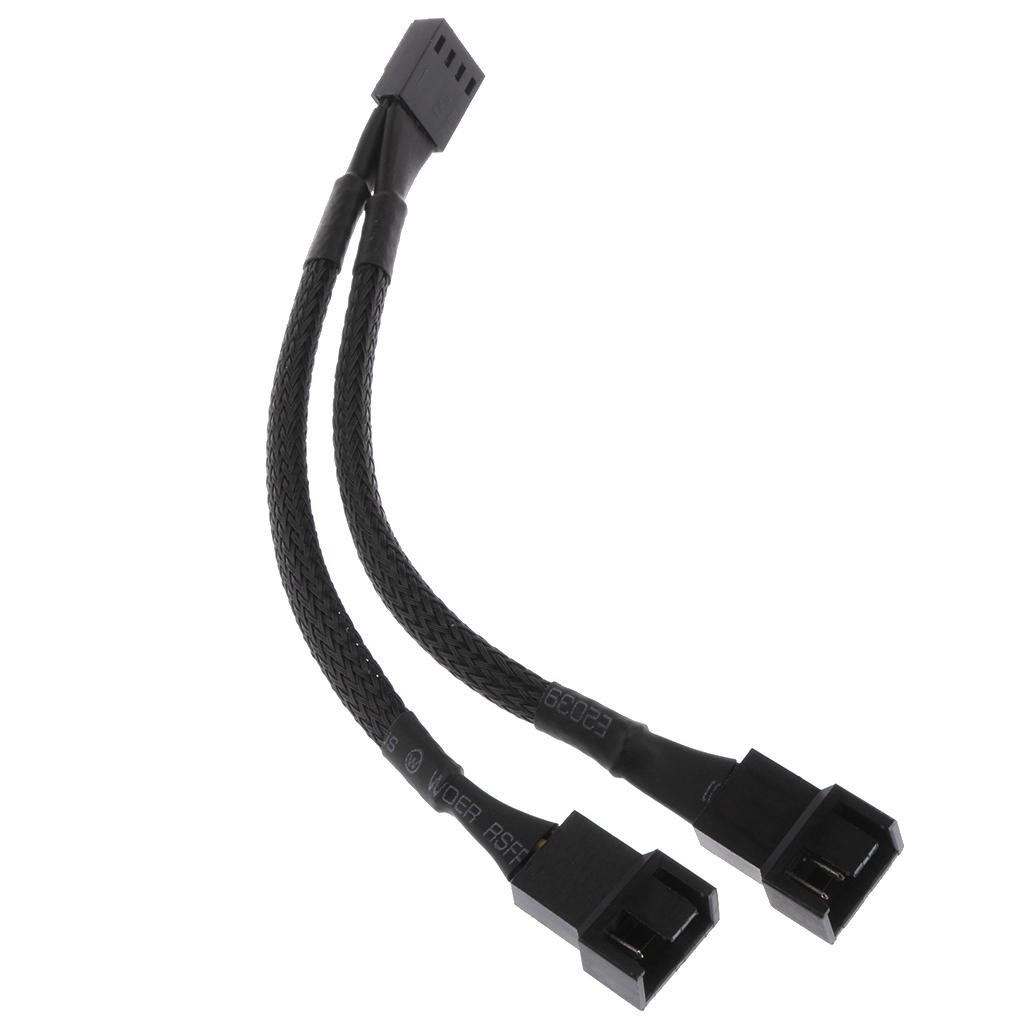 2Pcs 15cm 4pin Y Splitter Computer PC Fan Power Cable 1 to 2 Black Sleeved