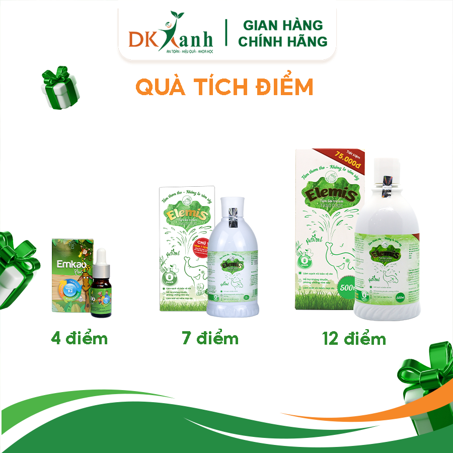 Combo 4 chai Nước tắm bé Elemis 200ml/chai tặng 1 Emkao Plus (hàng đã tích điểm) - DK Pharma