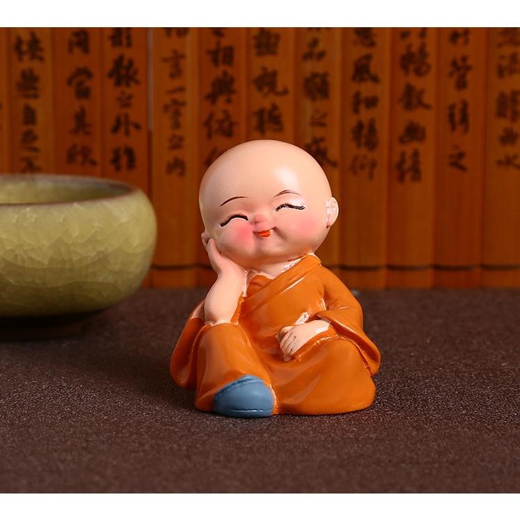 Bộ Tượng Chú Tiểu Hòa Thượng Tứ Không - Phật Phong Thủy Mini 4 Tư Thế, Trang Trí Xe Hơi, Để Bàn Làm Việc