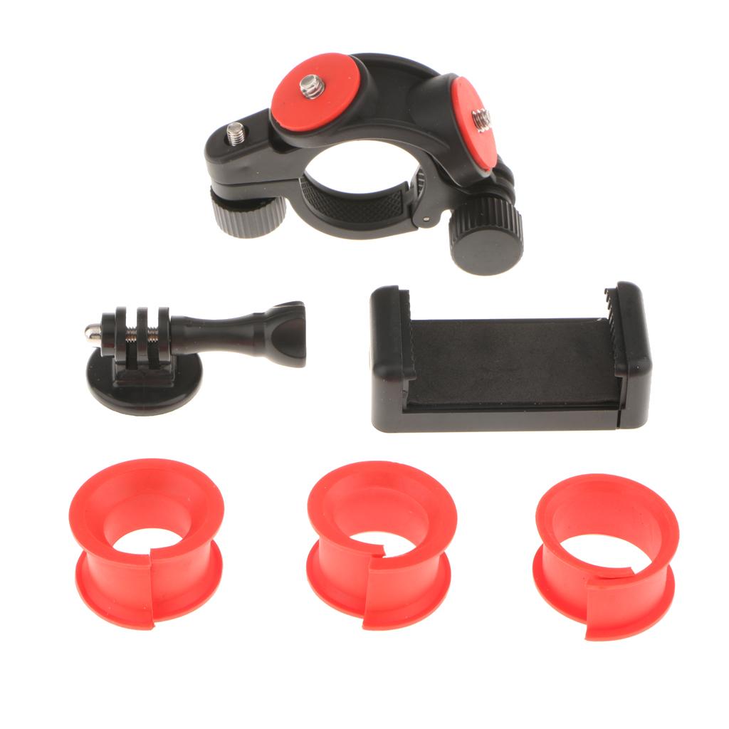 Bike Handlebar Mount Clamp Adapter With Phone Clip For Go Pro Smartphone