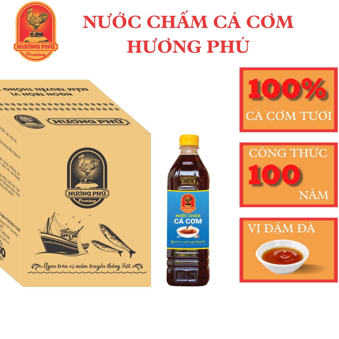 Nước chấm cá cơm Hương Phú | Nước chấm |nước mắm | thùng 12 chai | 7 độ đạm| 1000ml | P10007