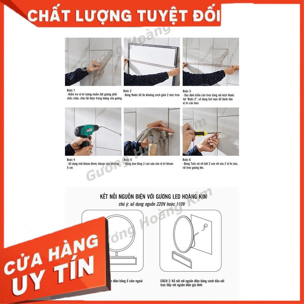 Gương oval bầu dục trang điểm treo tường đèn led cảm ứng thông minh khích thước 50x70cm - guong