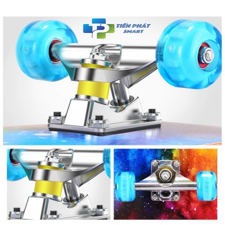 Ván Trượt Đạt Chuẩn Thi Đấu Mặt Nhám Bánh Cao Su Họa Tiết Galaxy Mặt Sói Chính Hãng,Ván Trượt Mặt Nhám Chống Trơn Trượt, Họa Tiết Galaxy Mặt Sói Lạ Mắt, Size Lớn 80cm x 20cm, Bánh Cao Su PU