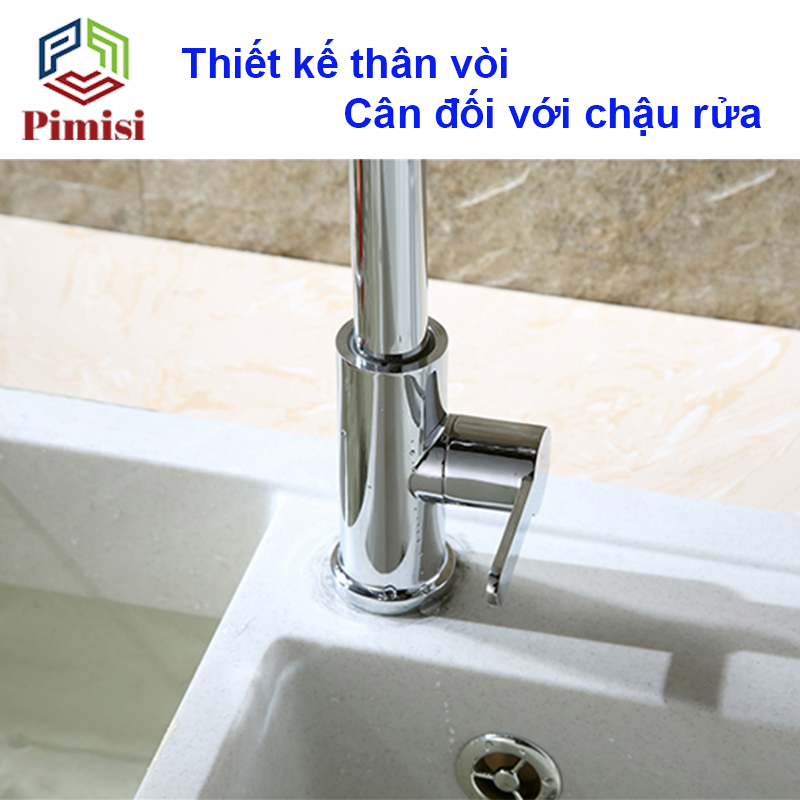 Vòi Rửa Chén Lạnh 1 Đường Nước Pimisi Đồng Thau Cao Cấp Mạ Xi Cr/Ni Sáng Bóng Cấp Nước Cho Chậu Rửa Bát 1-2-3 Hộc Trong Nhà Bếp Gắn Chậu Âm - Dương Bàn Đá Quay 360 Tăng Áp Kiểu Cổ Ngỗng Cần Cứng - Thân - Để To | Hàng chính hãng