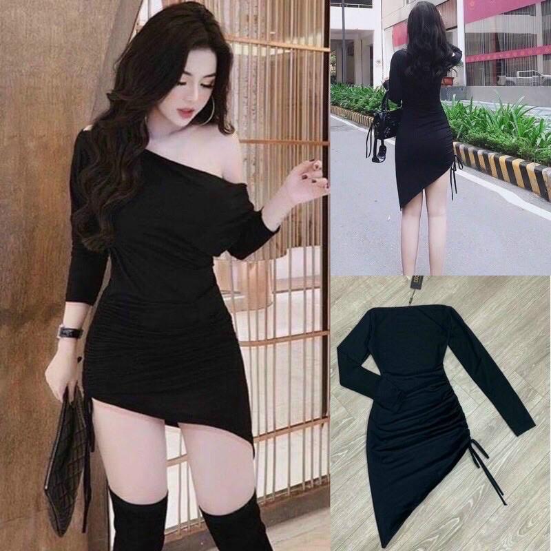 Đầm body tay dài lệch vai rút dây xịn xò