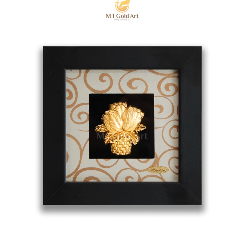 Tranh giỏ hoa tulip dát vàng MT Gold Art- Hàng chính hãng, trang trí nhà cửa, phòng làm việc, quà tặng sếp, đối tác, khách hàng, tân gia, khai trương