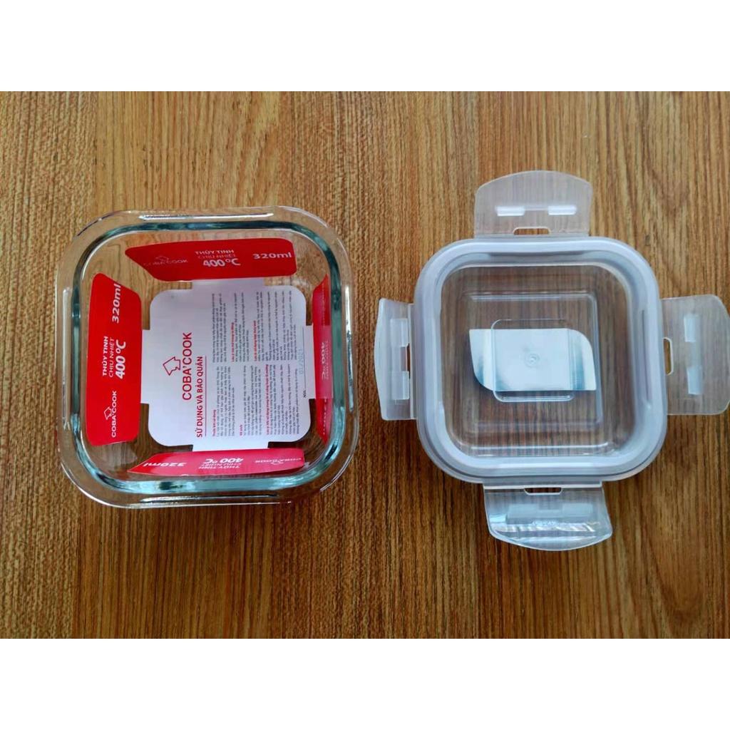 Bộ 2 hộp thủy tinh đựng thực phẩm chịu nhiệt COBACOOK hình vuông dung tích lớn 800ml- CCS82