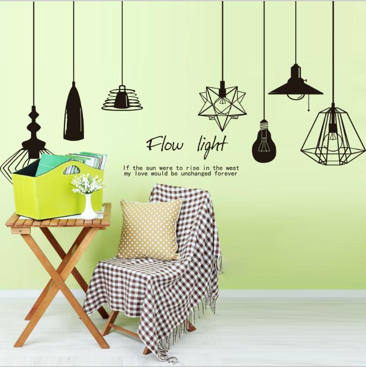 Decal dán tường 3D đèn treo số 8 và khung ảnh đen nghệ thuật