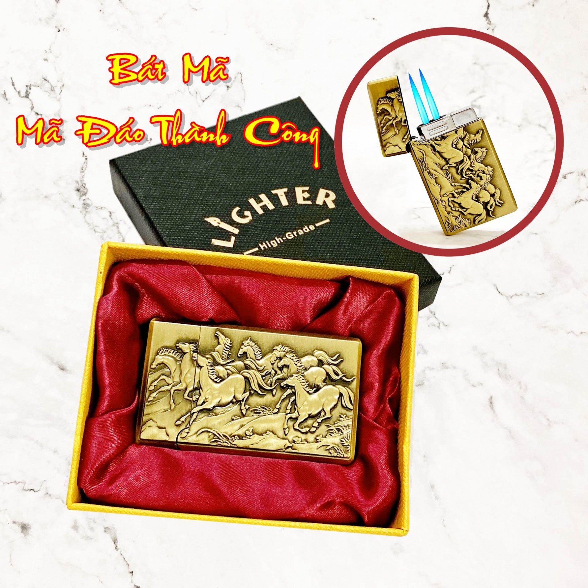 Hột quẹt bật lửa khè 2 tia hình mã đáo thành công - xài ga