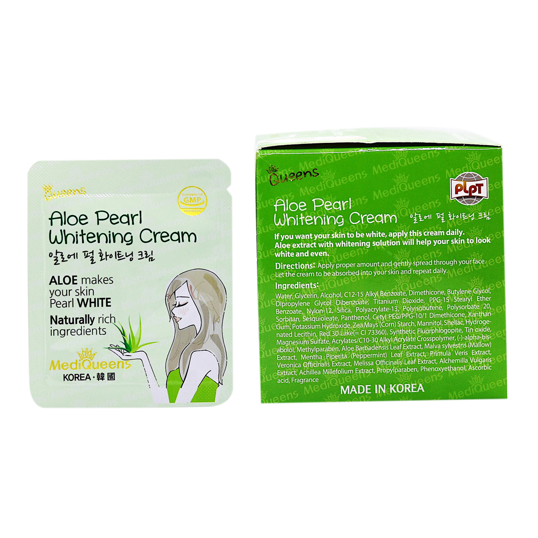 Hộp 25 gói Kem dưỡng trắng da Tinh chất Nha đam MediQueens Aloe Pearl Whitening Cream (125g)