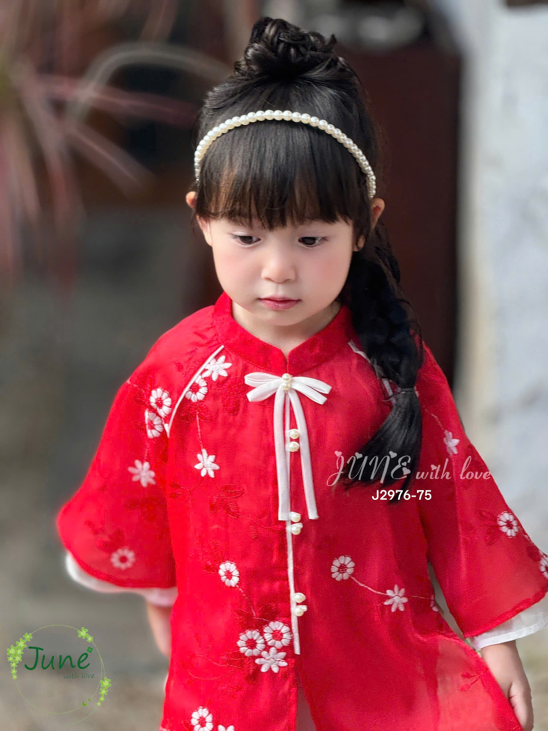 Bộ áo dài cho bé gái mẫu Hoa như ý diện tết đón xuân năm mới 10-40kg mềm mát