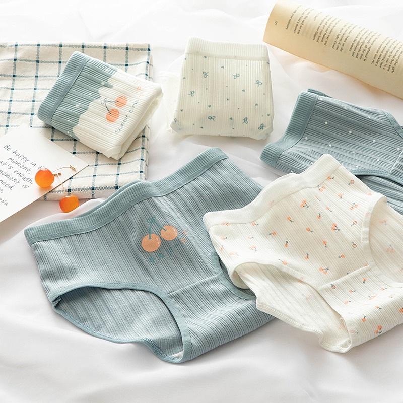 Quần Lót Nữ Cotton Siêu Thoáng Nâng Kẻ Tăm Cherry Xanh QL13