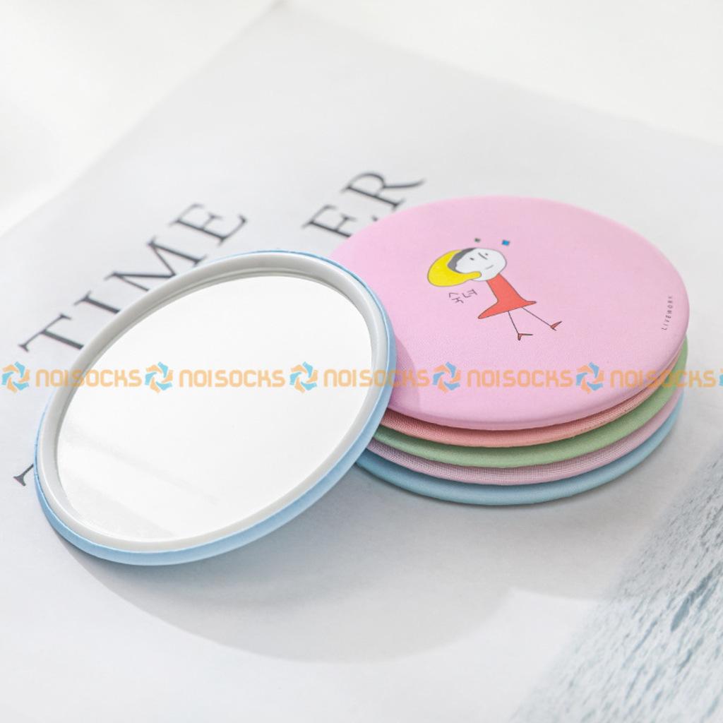 Gương trang điểm mini, gương tròn bỏ túi siêu cute Họa Tiết Hoạt Hình, nhiều mẫu, viền kim loại