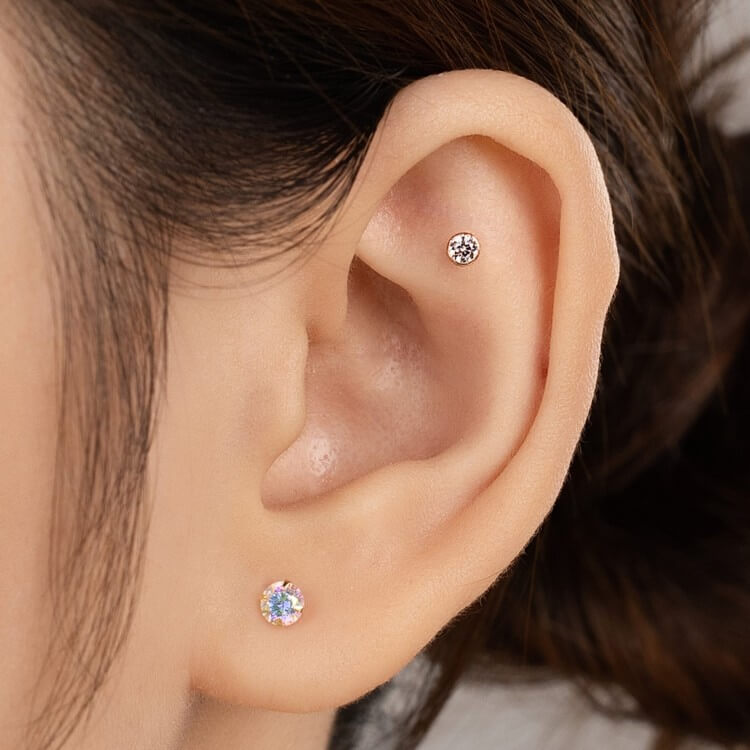 Khuyên Tai Vàng 14KY White Aurora CZ (V0187) - MOON Jewelry